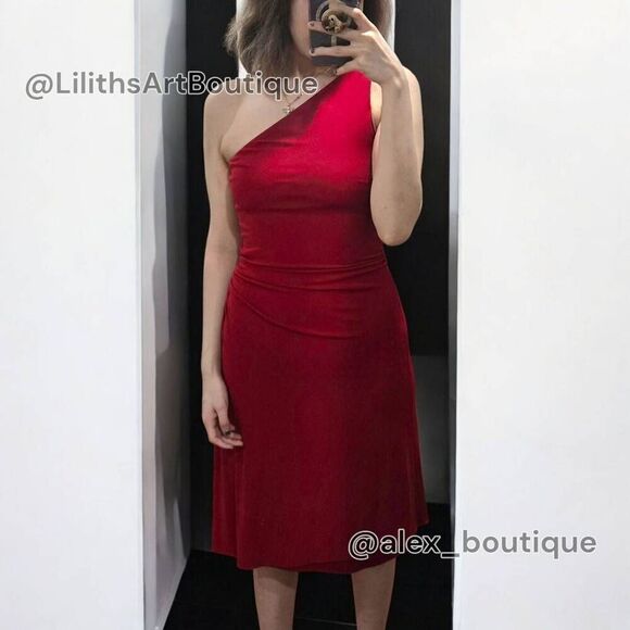 Laundry By Shelli Segal  One-shoulder Runch Midi Dress(C041)-Size 8 for Women - Picture 1 of 10